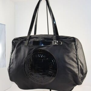 Fendi Roma 1925 Tote Bag Large Black Nylon Patent Logo Medallion Vintage Luggage